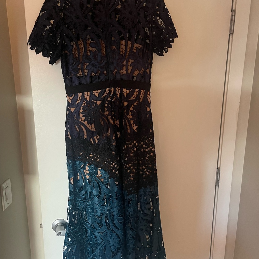 Lace Midi Dress in Navy and Teal - Picture 2 of 4